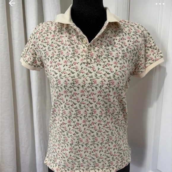 Polo Ralph Lauren Tops - Polo by Ralph Lauren Cream Short-Sleeve Polo with Pink Floral Print